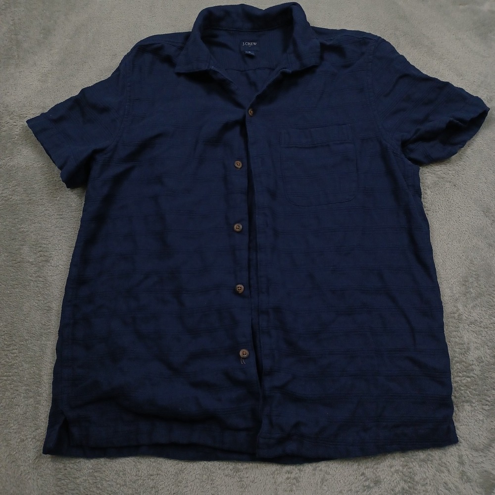J Crew Shirt Mens Small Blue Linen Button Up Short Sleeve Preppy